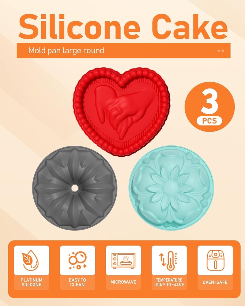 JOYPICKS 3 Pack Silicone Cake Molds Nonstick, Christmas Silicone Bundt Cake Pan, Baking Pan for Cake,Brownie Bread Jello and Pies, Tarts - Image 2